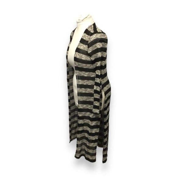Ambiance Women’s Open Front Striped Duster Cardigan, Black, size L - Picture 2 of 5